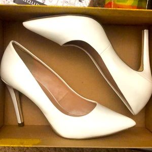 White patent leather heels